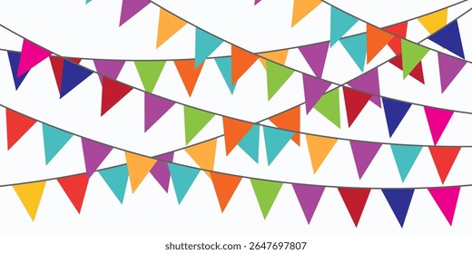 Carnival garland with flags. Decorative colorful party pennants for birthday celebration.