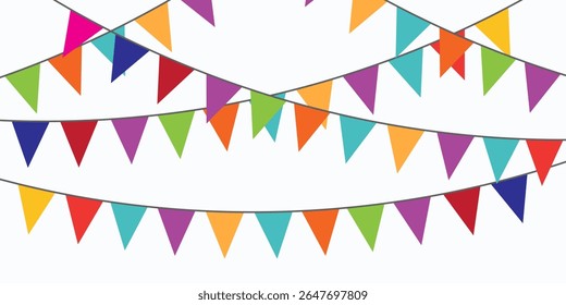 Carnival garland with flags. Decorative colorful party pennants for birthday celebration.