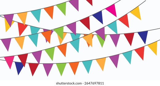 Carnival garland with flags. Decorative colorful party pennants for birthday celebration, festival and fair decoration. modern eps10.