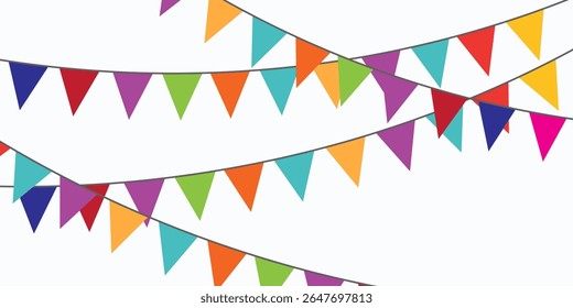 Carnival garland with flags. Decorative colorful party pennants for birthday celebration. vector illustration.