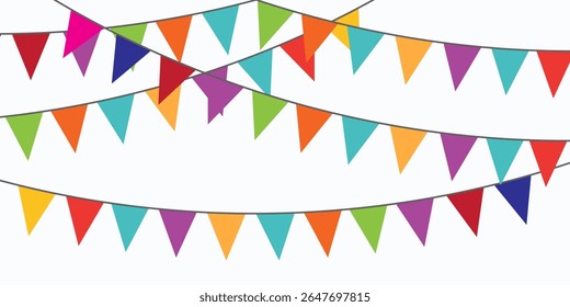 Carnival garland with flags. Decorative colorful party pennants for birthday celebration, festival and fair decoration. modern eps10.