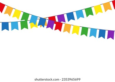 Carnival garland with flags. Festival and fair decoration. Decorative colorful party pennants for birthday celebration. Vector illustration. EPS 10.