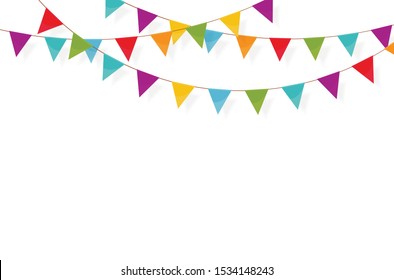 Carnival garland with flags. Festive multicolored buntings for holiday design