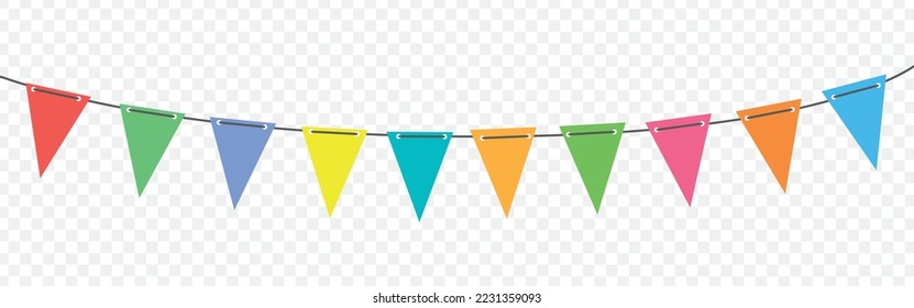 Carnival garland with flags. Festive multicolored buntings for holiday design