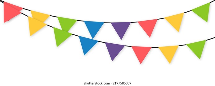 Carnival garland with flags. Holiday, birthday, festive, party colorful banner. Confetti decorative background. Vector illustration.
