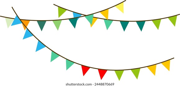Carnival garland with flags isolated on white background. Decorative colorful pennants for birthday celebration, festival and bright decoration.