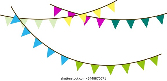 Carnival garland with flags isolated on white background. Decorative colorful pennants for birthday celebration, festival and bright decoration.