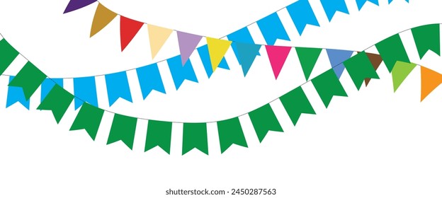 Carnival garland with flags isolated on white background. Decorative colorful pennants for birthday celebration, festival and bright decoration ideas 12