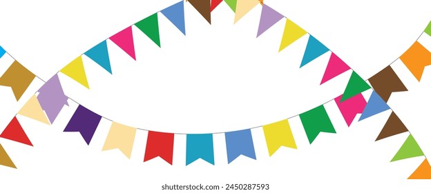 Carnival garland with flags isolated on white background. Decorative colorful pennants for birthday celebration, festival and bright decoration ideas 12