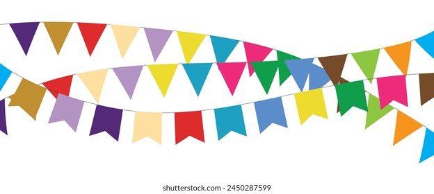 Carnival garland with flags isolated on white background. Decorative colorful pennants for birthday celebration, festival and bright decoration ideas 12