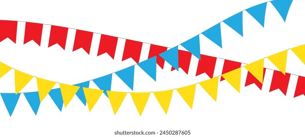 Carnival garland with flags isolated on white background. Decorative colorful pennants for birthday celebration, festival and bright decoration ideas 12