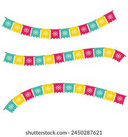 Carnival garland with flags isolated on white background. Decorative colorful pennants for birthday celebration, festival and bright decoration ideas 12