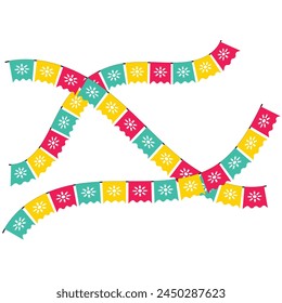 Carnival garland with flags isolated on white background. Decorative colorful pennants for birthday celebration, festival and bright decoration ideas 12