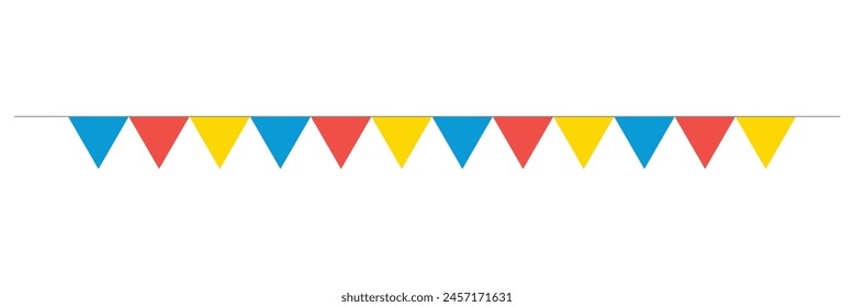 Carnival garland with flags isolated on white background. Decorative colorful pennants for birthday celebration, festival and bright decoration.