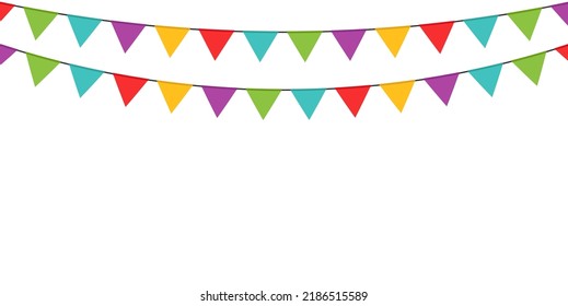 Carnival garland with flags. Vector set of decorative garlands. Decorative multicolored bright garlands on a white background