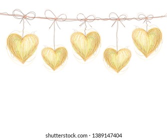 Carnival garland with hearts. Decorative colorful party pennants for birthday celebration, festival and fair decoration. Holiday background with hanging hearts. Vector