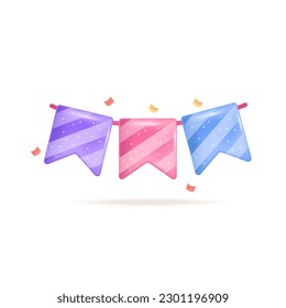 Carnival garland icon 3d vector illustration. Wall decoration with flags for surprise birthday party in cartoon style isolated on white background. Anniversary, holiday, happiness concept