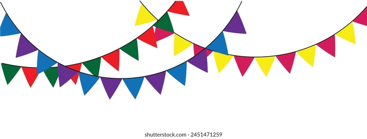 Carnival garland with pennants. Decorative colorful party flags for birthday celebration, festival and fair decoration. Festive background with hanging flags. Vector illustration. Eps file 299.