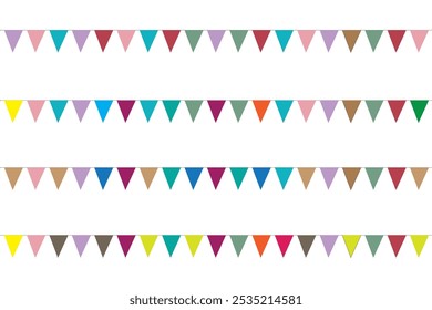 Carnival garland with triangle flags vector design. Colorful pennants flags for birthday, party, celebration or festival clipart, drawing style illustration. Party garland flat style vector.