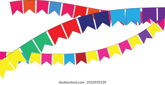 Guirnalda de carnaval con diseño de Vector de banderas triangulares. Banderas de banderines de colores para cumpleaños, fiesta, celebración. Vector eps10