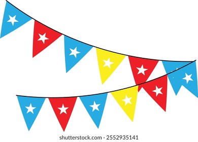 Guirnalda de carnaval con diseño de Vector de banderas triangulares. Banderas de banderines de colores para cumpleaños, fiesta, celebración. Vector eps10