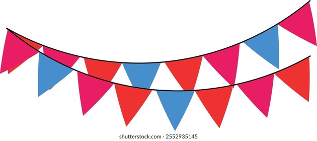 Guirnalda de carnaval con diseño de Vector de banderas triangulares. Banderas de banderines de colores para cumpleaños, fiesta, celebración. Vector eps10