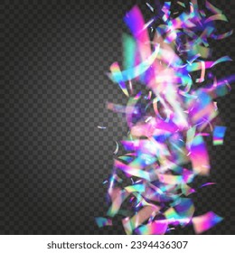 Carnival Glare. Bright Foil. Disco Design. Cristal Confetti. Retro Colorful Template. Glitch Effect. Purple Shiny Tinsel. Digital Art. Blue Carnival Glare