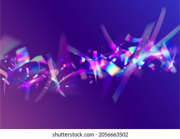 Carnival Glare. Laser Celebrate Illustration. Light Background. Surreal Foil. Disco Flare. Fiesta Art. Purple Metal Glitter. Cristal Effect. Blue Carnival Glare