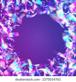 Carnival Glare. Shiny Flare. Birthday Tinsel. Retro Multicolor Sunlight. Luxury Foil. Cristal Glitter. Purple Laser Confetti. Bright Art. Pink Carnival Glare