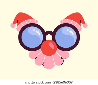 Carnival glasses concept. Accessory for holiday and festival. Element of clothing for masquerade. Santa Claus sunglasses. Cartoon flat vector illustration isolated on beige background