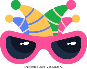 Carnival Glasses With Hats For Purim Vector Illustration