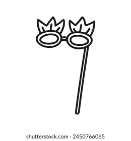 Carnival glasses mask on the stick. Hand drawn doodle vector illustration, props on event
