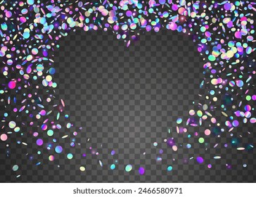 Carnival Glitter. Blue Happy Paper. Transparent Background. Falling Banner. 3d Texture. Digital Design. Holographic Effect. Disco Isolated Explosion. Purple Carnival Glitter