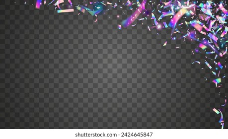 Carnival Glitter. Cristal Banner. Neon Confetti. Hologram Background. Disco Abstract Illustration. Light Pattern. Blue Laser Serpentine. Falling Poster. Purple Carnival Glitter