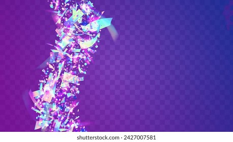 Carnival Glitter. Falling Poster. 3d Isolated Cristals. Digital Design. Rainbow Tinsel. Pink Light Effect. Carnaval Sparkle. Happy Concept. Purple Carnival Glitter