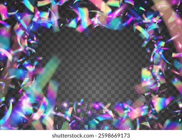 Carnival Glitter. Glare Pattern. Surprise Paper. Light Iridescent Illustration. Disco Ribbon. Celebrate Confetti. Isolated Flag. Purple Art Burst. Blue Carnival Glitter