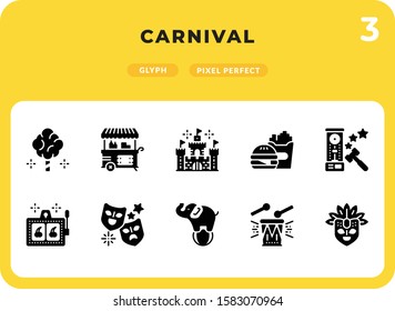 Carnival Glyph Icons Pack for UI. Pixel perfect thin line vector icon set for web design and website application.
