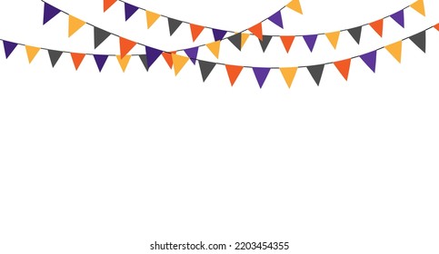 Carnival Halloween garland with flags. Decorative colored pennants celebration. Festival and bright decoration