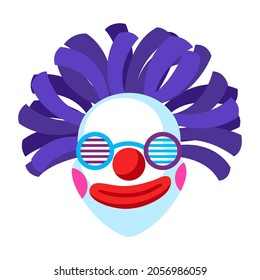 Carnival halloween, masquerade clown mask with red nose and glasses. Happy Purim accessory.