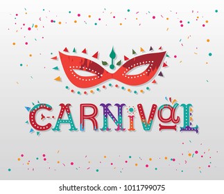 Carnival hand drawn lettering design, Masquerade Mask. Masquerade invitation card.