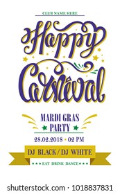 Carnival hand drawn lettering ,mask.Mardi gras invitation.Greeting card, party invitation, banner or flyer. Carnival in Rio, Brazil,Venice.Mardi Gras festival, holiday