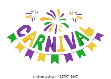 Carnival hand drawn lettering for poster, logo, invitation card, banner. Festive Mardi Gras design element. Masquerade concept Vector illustration isolated on white background