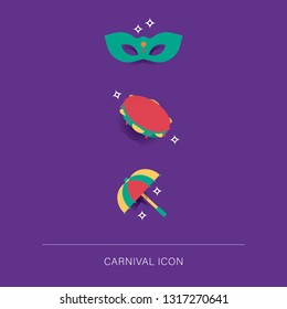 Carnival hand lettering text as banner, card, logo, icon, invitation template. Vector illustration with colorful party elements. - Vetorial