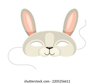 Carnival Hare Mask with Strings as Head Accessory for Festive Party Celebration Vector Illustration