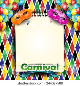 Carnival harlequin background balloons and confetti with-With sheet where you can enter your own text-Transparency blending effects and gradient mesh-EPS 10