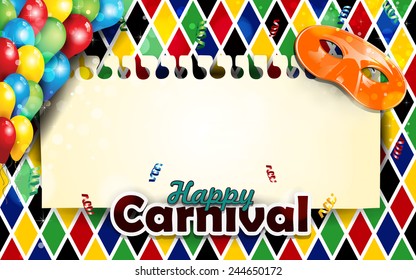 Carnival harlequin background balloons and confetti-With sheet where you can enter your own text-Transparency blending effects and gradient mesh-EPS 10