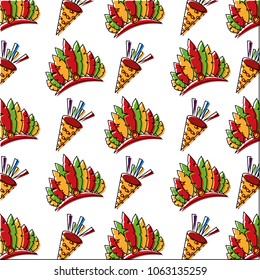 carnival hat with feathers and cornet pattern