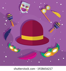 Karnevalhut mit IkensSet-Design, Party Dekorations-Feier und Festivalthema Vektorgrafik