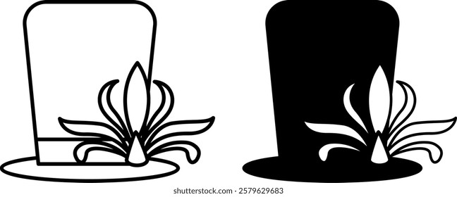 Carnival Hat Icons. Black and White Vector Icons. Masquerade or Party Clothes. Top Hat with Feathers. Brazilian Carnival Concept