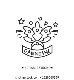 Carnival hat line icon. Traditional brazilian carnival crown of feathers. Samba festival headdress. Annual brazilian carnival in Rio de Janeiro.Cabaret.Isolated vector illustration. Editable stroke 